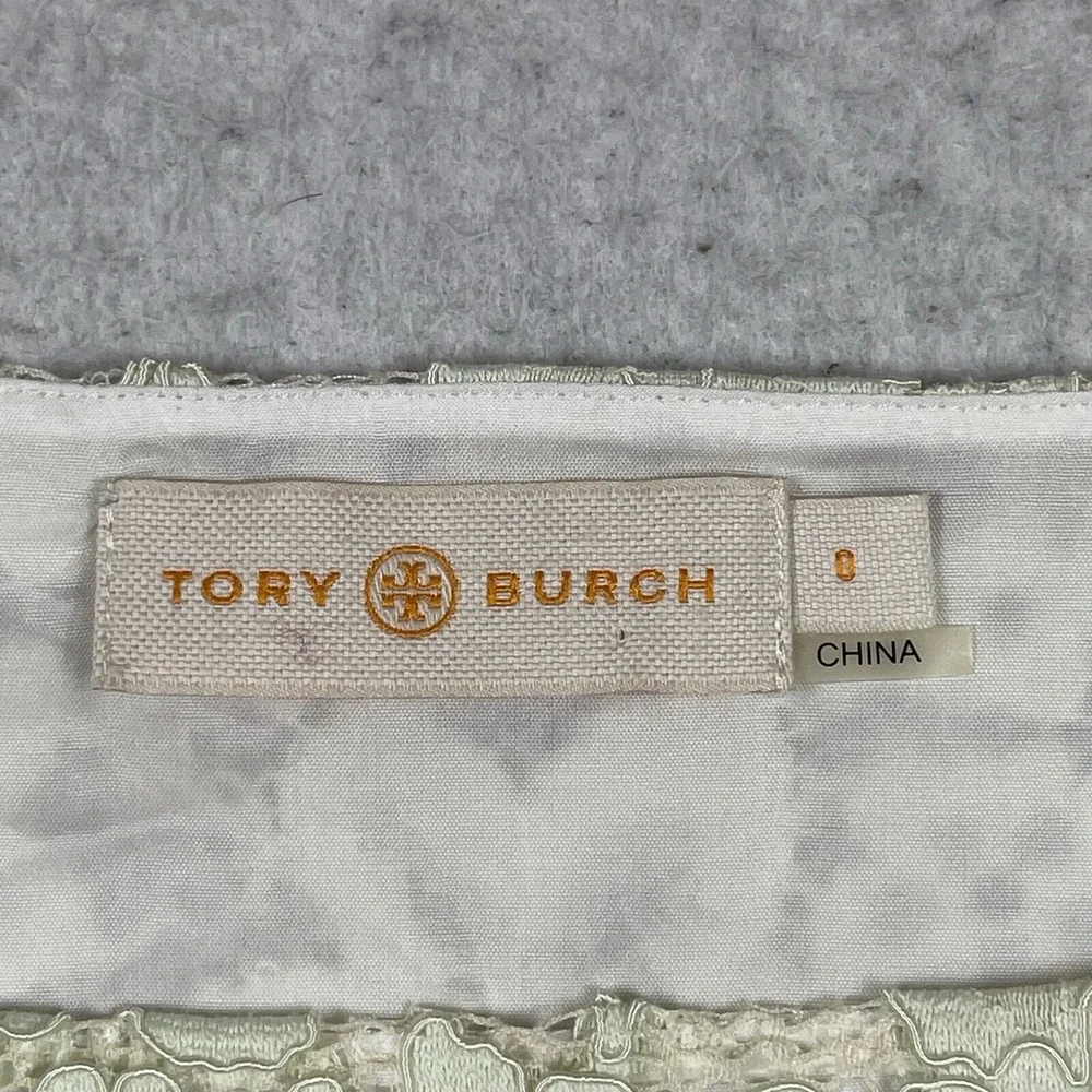 Tory Burch Shirt Womens 0 Julep Green Floral Lace Overlay Blouse Cottagecore Top